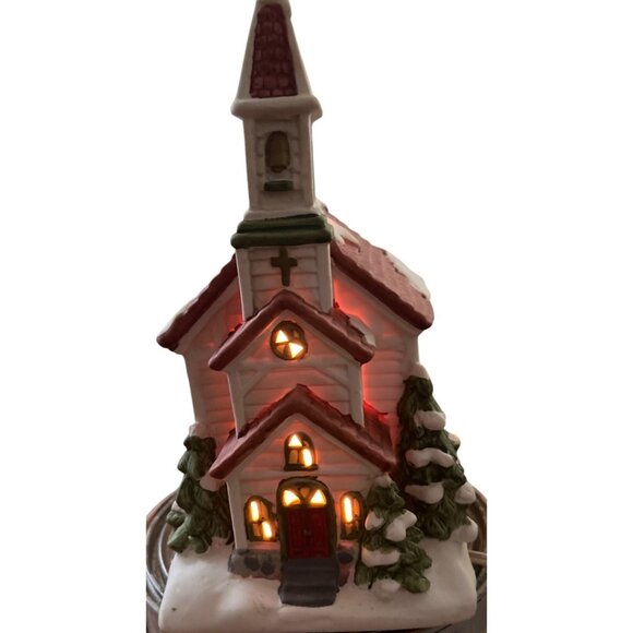 Kirklands Holiday Village Collectible Ceramic Church Lights Up Original Box 8.5"